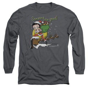 AN OFFCIALLY LICENSED BETTY BOOP CHIMNEY MEN'S LONG SLEEVE T-SHIRT CHARCOAL