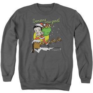 AN OFFCIALLY LICENSED BETTY BOOP CHIMNEY ADULT UNISEX CREWNECK SWEATSHIRT CHARCOAL