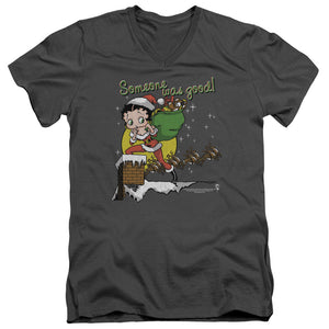AN OFFCIALLY LICENSED BETTY BOOP CHIMNEY MEN'S V-NECK T-SHIRT CHARCOAL