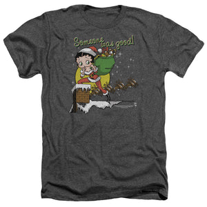 AN OFFCIALLY LICENSED BETTY BOOP CHIMNEY MEN'S HEATHER T-SHIRT CHARCOAL