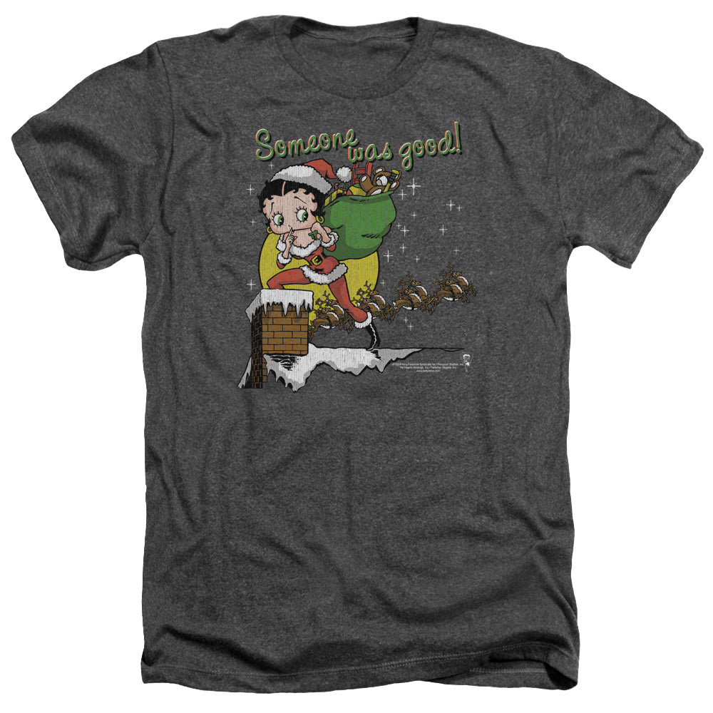 AN OFFCIALLY LICENSED BETTY BOOP CHIMNEY MEN'S HEATHER T-SHIRT CHARCOAL