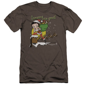 AN OFFCIALLY LICENSED BETTY BOOP CHIMNEY MEN'S PREMIUM SLIM FIT T-SHIRT CHARCOAL