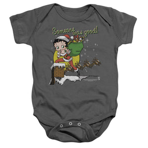 AN OFFCIALLY LICENSED BETTY BOOP CHIMNEY BABY BODYSUIT CHARCOAL