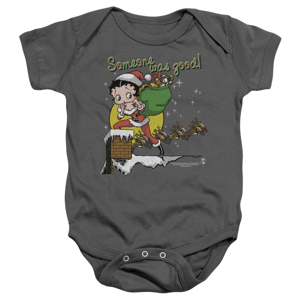 AN OFFCIALLY LICENSED BETTY BOOP CHIMNEY BABY BODYSUIT CHARCOAL