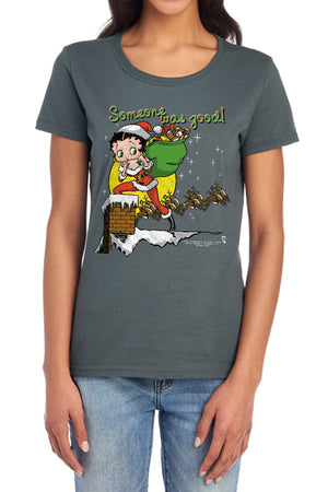AN OFFCIALLY LICENSED BETTY BOOP CHIMNEY WOMEN'S REGULAR FIT T-SHIRT CHARCOAL