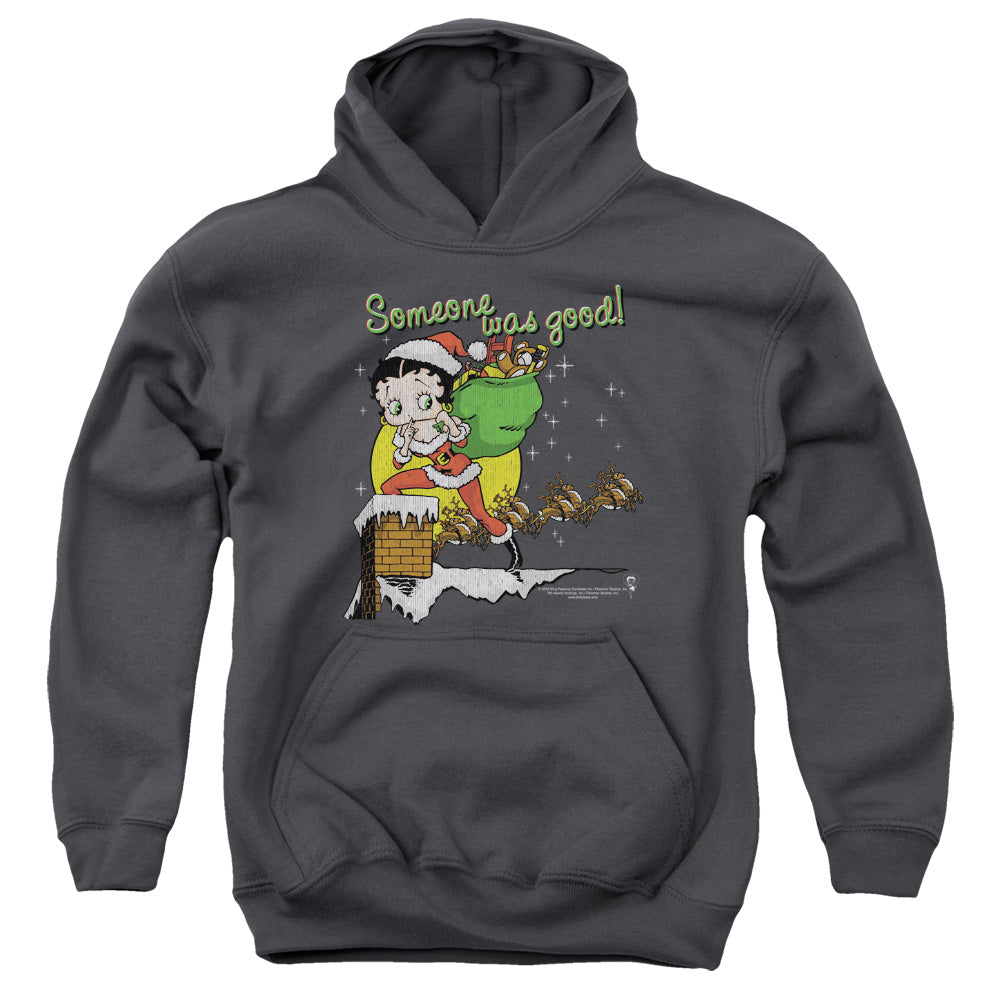AN OFFCIALLY LICENSED BETTY BOOP CHIMNEY YOUTH HOODIE CHARCOAL