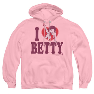 AN OFFCIALLY LICENSED BETTY BOOP I HEART BETTY ADULT UNISEX PULLOVER HOODIE PINK