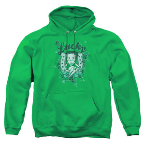 AN OFFCIALLY LICENSED BETTY BOOP LUCKY BOOP ADULT UNISEX PULLOVER HOODIE KELLY GREEN