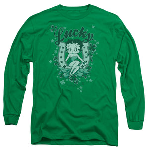 AN OFFCIALLY LICENSED BETTY BOOP LUCKY BOOP MEN'S LONG SLEEVE T-SHIRT KELLY GREEN