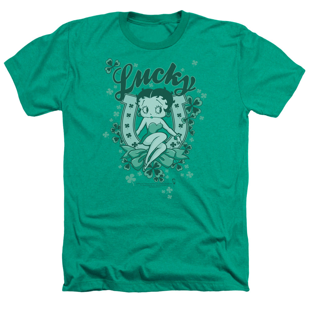 AN OFFCIALLY LICENSED BETTY BOOP LUCKY BOOP MEN'S HEATHER T-SHIRT KELLY GREEN