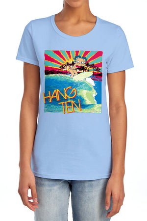 AN OFFCIALLY LICENSED BETTY BOOP HANG TEN WOMEN'S REGULAR FIT T-SHIRT LIGHT BLUE