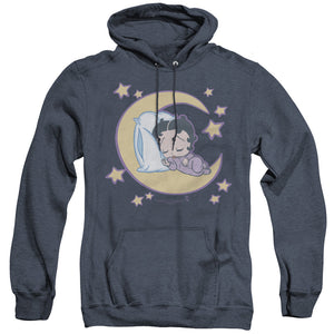 AN OFFCIALLY LICENSED BETTY BOOP SLEEPY TIME ADULT UNISEX HEATHER PULLOVER HOODIE NAVY