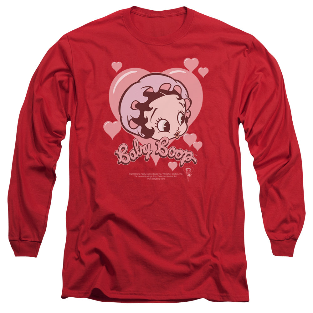AN OFFCIALLY LICENSED BETTY BOOP BABY HEART MEN'S LONG SLEEVE T-SHIRT RED