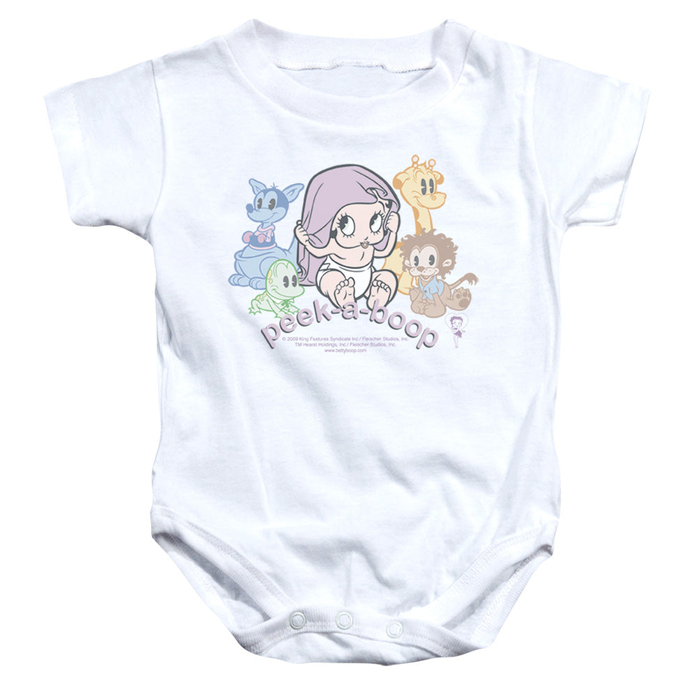 AN OFFCIALLY LICENSED BETTY BOOP PEEK A BOO BABY BODYSUIT WHITE