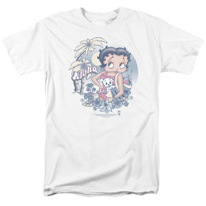 AN OFFCIALLY LICENSED BETTY BOOP ALOHA MEN'S REGULAR FIT T-SHIRT WHITE