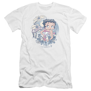 AN OFFCIALLY LICENSED BETTY BOOP ALOHA MEN'S PREMIUM SLIM FIT T-SHIRT WHITE