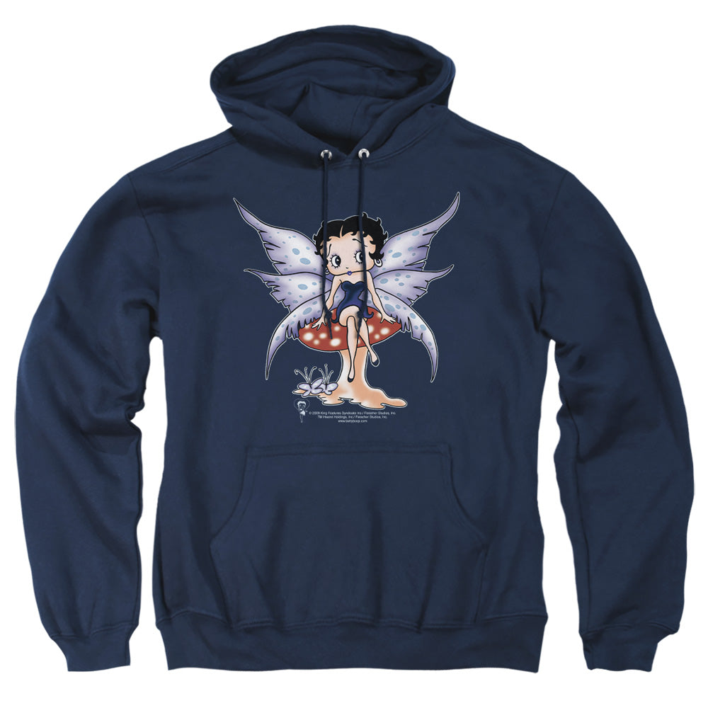 AN OFFCIALLY LICENSED BETTY BOOP MUSHROOM FAIRY ADULT UNISEX PULLOVER HOODIE NAVY