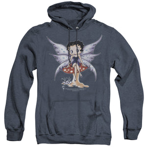 AN OFFCIALLY LICENSED BETTY BOOP MUSHROOM FAIRY ADULT UNISEX HEATHER PULLOVER HOODIE NAVY