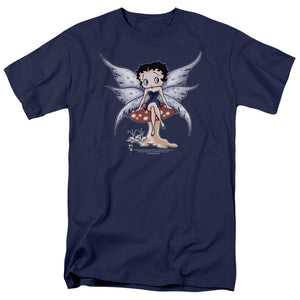 AN OFFCIALLY LICENSED BETTY BOOP MUSHROOM FAIRY MEN'S REGULAR FIT T-SHIRT NAVY
