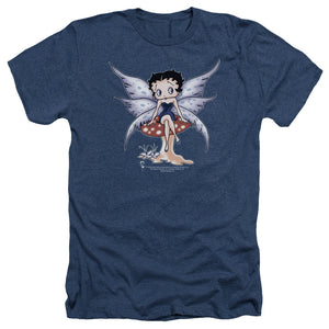 AN OFFCIALLY LICENSED BETTY BOOP MUSHROOM FAIRY MEN'S HEATHER T-SHIRT NAVY