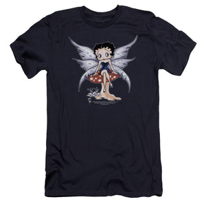 AN OFFCIALLY LICENSED BETTY BOOP MUSHROOM FAIRY MEN'S PREMIUM SLIM FIT T-SHIRT NAVY