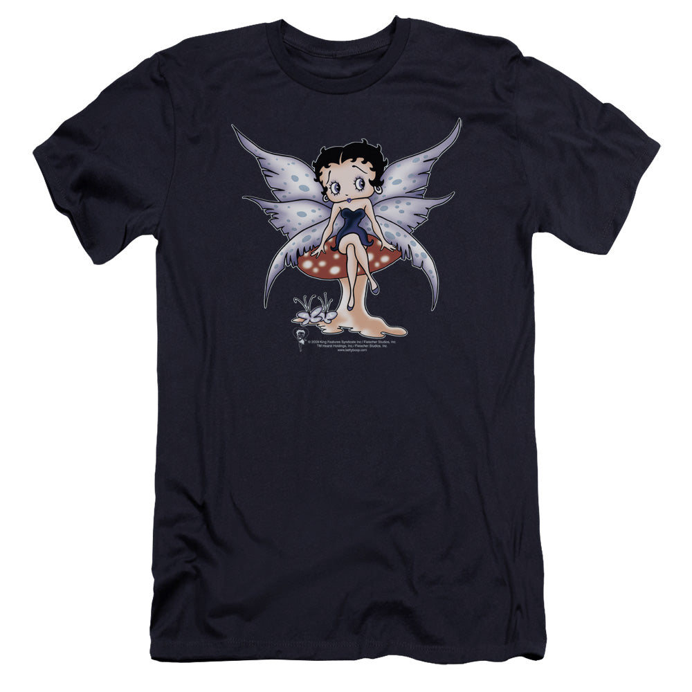 AN OFFCIALLY LICENSED BETTY BOOP MUSHROOM FAIRY MEN'S PREMIUM SLIM FIT T-SHIRT NAVY