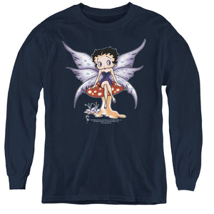 AN OFFCIALLY LICENSED BETTY BOOP MUSHROOM FAIRY YOUTH LONG SLEEVE T-SHIRT NAVY
