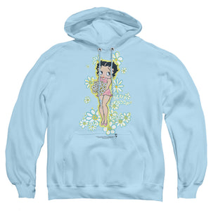 AN OFFCIALLY LICENSED BETTY BOOP FLOWERS ADULT UNISEX PULLOVER HOODIE LIGHT BLUE