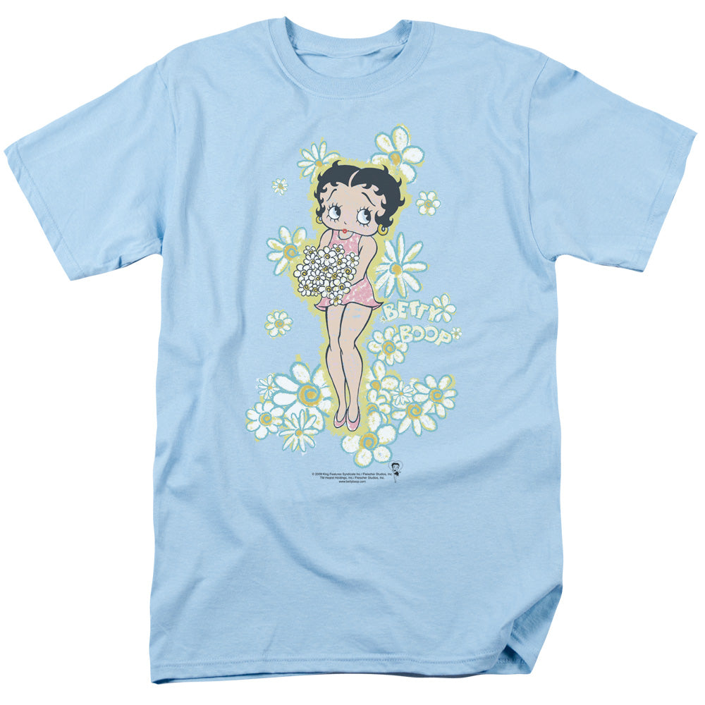 AN OFFCIALLY LICENSED BETTY BOOP FLOWERS MEN'S REGULAR FIT T-SHIRT LIGHT BLUE