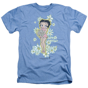 AN OFFCIALLY LICENSED BETTY BOOP FLOWERS MEN'S HEATHER T-SHIRT LIGHT BLUE