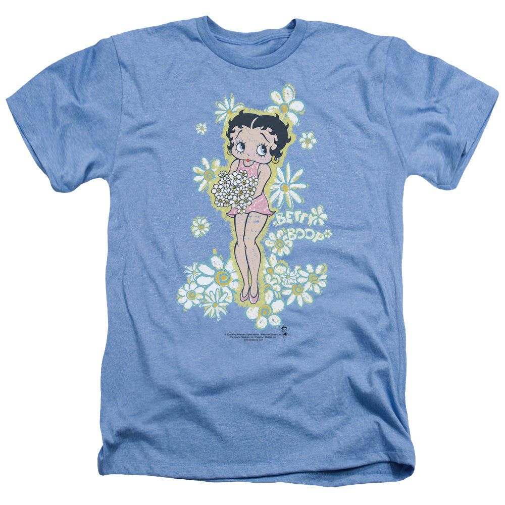 AN OFFCIALLY LICENSED BETTY BOOP FLOWERS MEN'S HEATHER T-SHIRT LIGHT BLUE