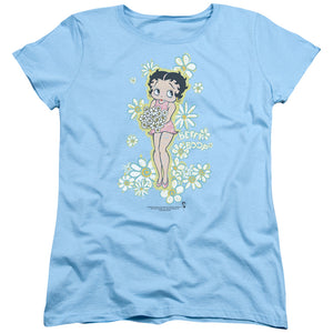 AN OFFCIALLY LICENSED BETTY BOOP FLOWERS WOMEN'S REGULAR FIT T-SHIRT LIGHT BLUE
