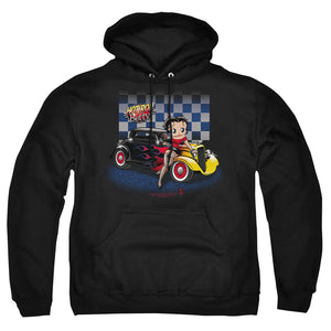 AN OFFCIALLY LICENSED BETTY BOOP HOT ROD BOOP ADULT UNISEX PULLOVER HOODIE BLACK