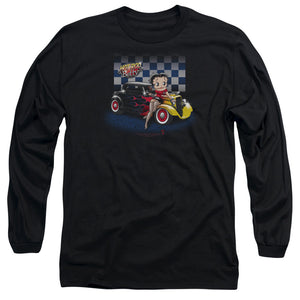 AN OFFCIALLY LICENSED BETTY BOOP HOT ROD BOOP MEN'S LONG SLEEVE T-SHIRT BLACK