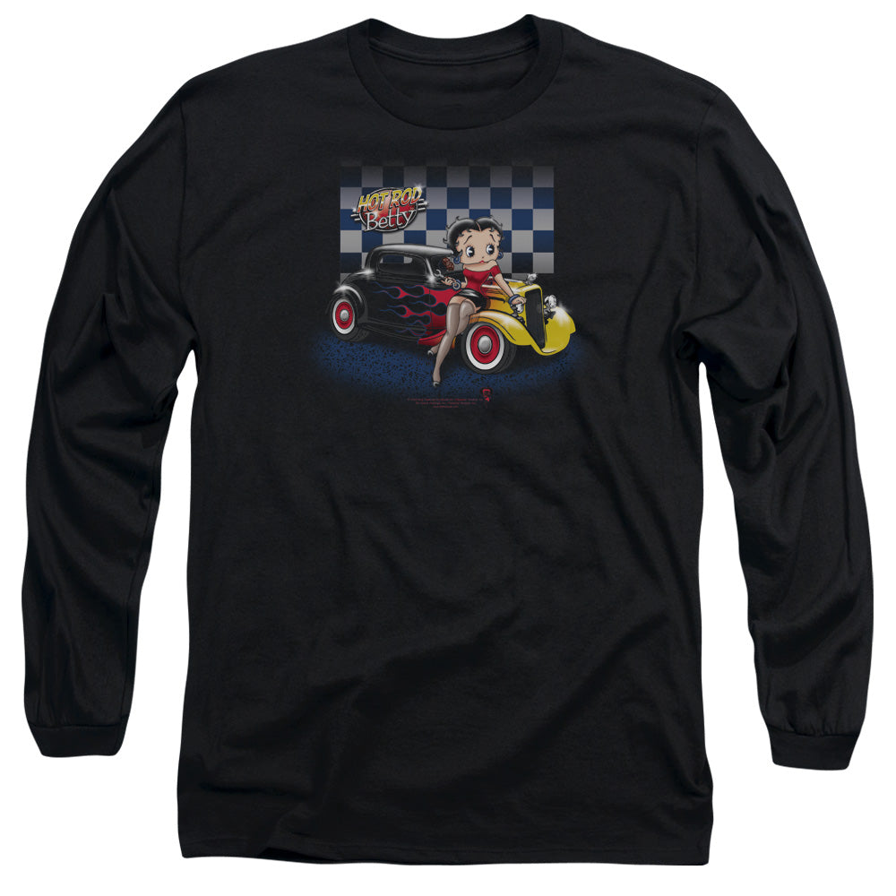 AN OFFCIALLY LICENSED BETTY BOOP HOT ROD BOOP MEN'S LONG SLEEVE T-SHIRT BLACK