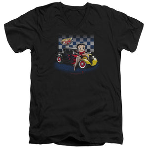 AN OFFCIALLY LICENSED BETTY BOOP HOT ROD BOOP MEN'S V-NECK T-SHIRT BLACK