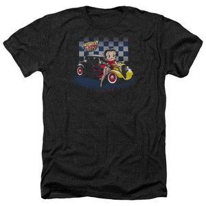 AN OFFCIALLY LICENSED BETTY BOOP HOT ROD BOOP MEN'S HEATHER T-SHIRT CHARCOAL