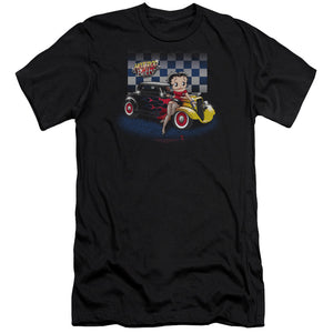 AN OFFCIALLY LICENSED BETTY BOOP HOT ROD BOOP MEN'S PREMIUM SLIM FIT T-SHIRT BLACK