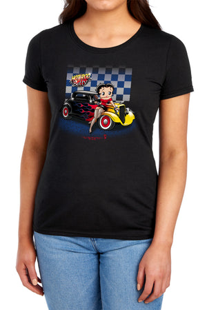 AN OFFCIALLY LICENSED BETTY BOOP HOT ROD BOOP WOMEN'S REGULAR FIT T-SHIRT BLACK