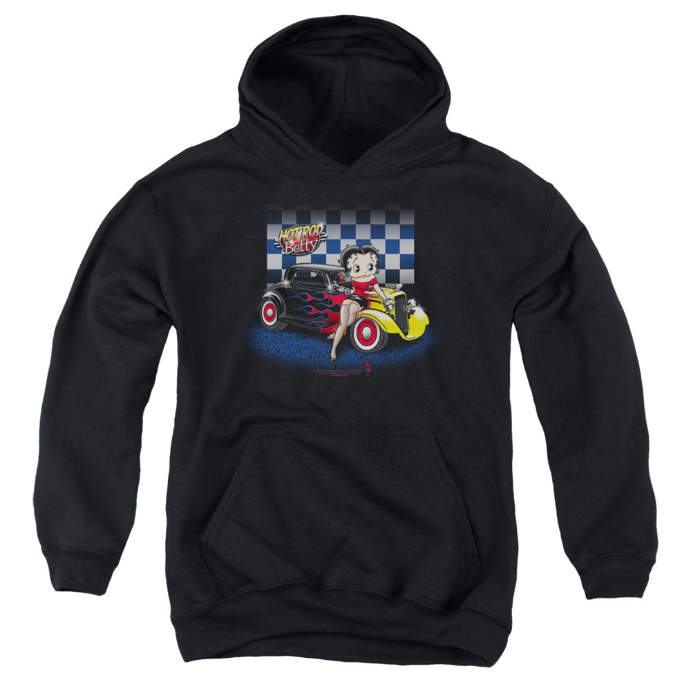 AN OFFCIALLY LICENSED BETTY BOOP HOT ROD BOOP YOUTH HOODIE BLACK