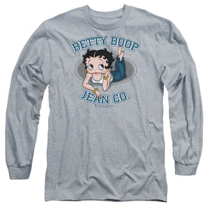 AN OFFCIALLY LICENSED BETTY BOOP JEAN CO MEN'S LONG SLEEVE T-SHIRT ATHLETIC HEATHER