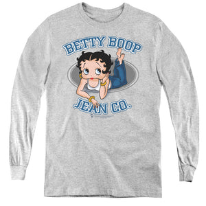AN OFFCIALLY LICENSED BETTY BOOP JEAN CO YOUTH LONG SLEEVE T-SHIRT ATHLETIC HEATHER