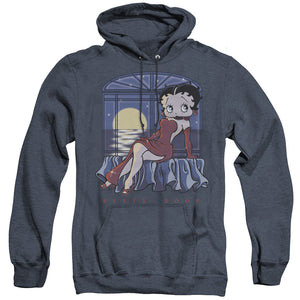 AN OFFCIALLY LICENSED BETTY BOOP MOONLIGHT ADULT UNISEX HEATHER PULLOVER HOODIE NAVY