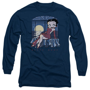 AN OFFCIALLY LICENSED BETTY BOOP MOONLIGHT MEN'S LONG SLEEVE T-SHIRT NAVY