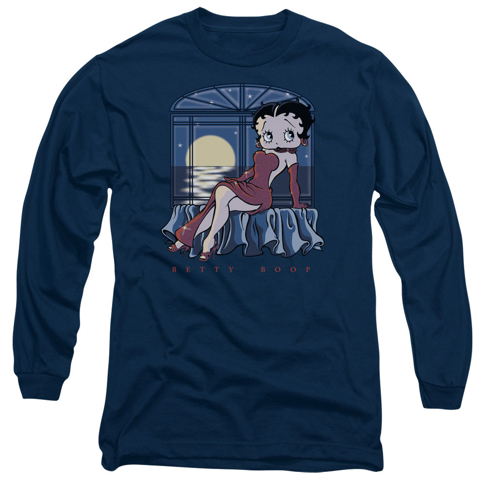 AN OFFCIALLY LICENSED BETTY BOOP MOONLIGHT MEN'S LONG SLEEVE T-SHIRT NAVY