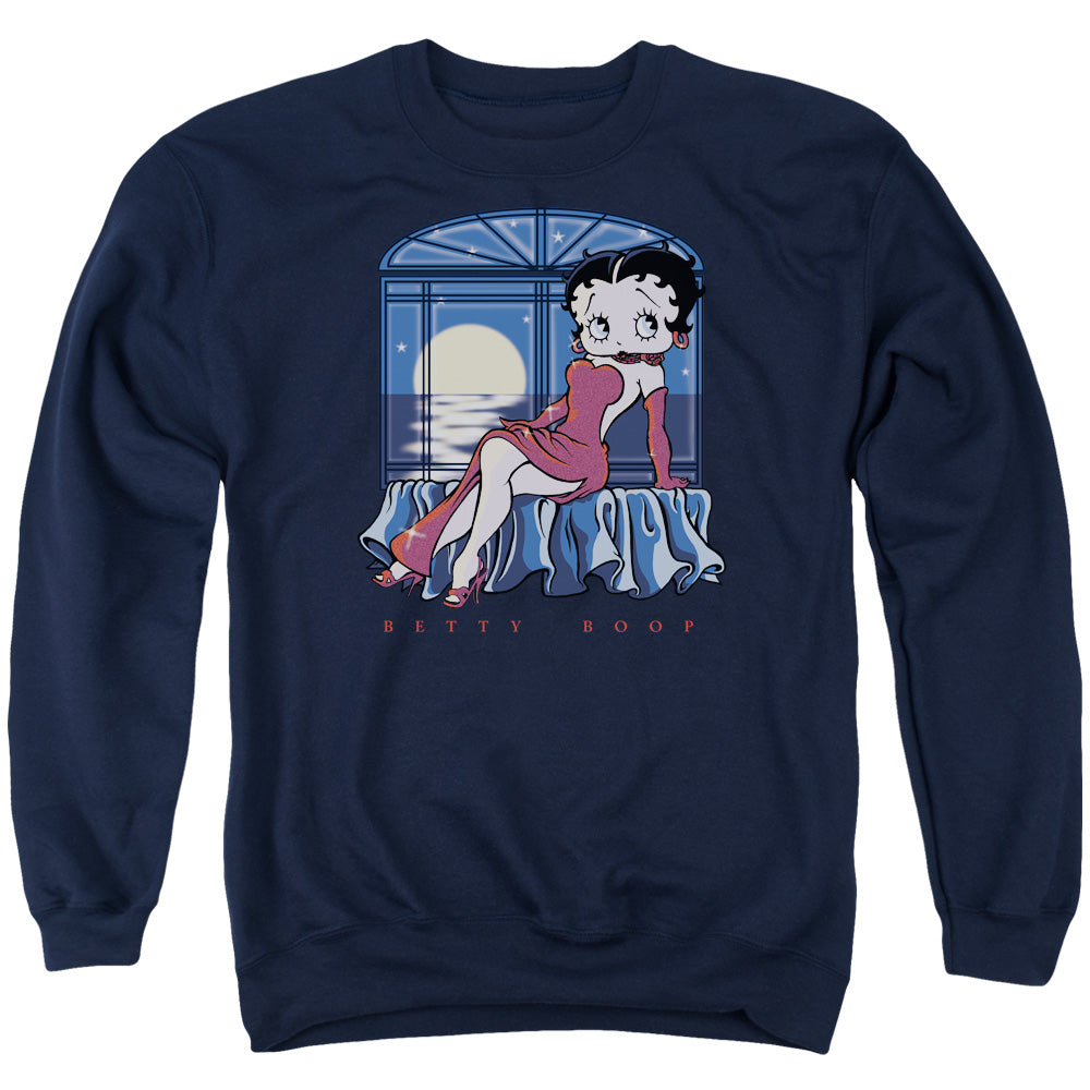 AN OFFCIALLY LICENSED BETTY BOOP MOONLIGHT ADULT UNISEX CREWNECK SWEATSHIRT NAVY