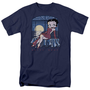 AN OFFCIALLY LICENSED BETTY BOOP MOONLIGHT MEN'S REGULAR FIT T-SHIRT NAVY