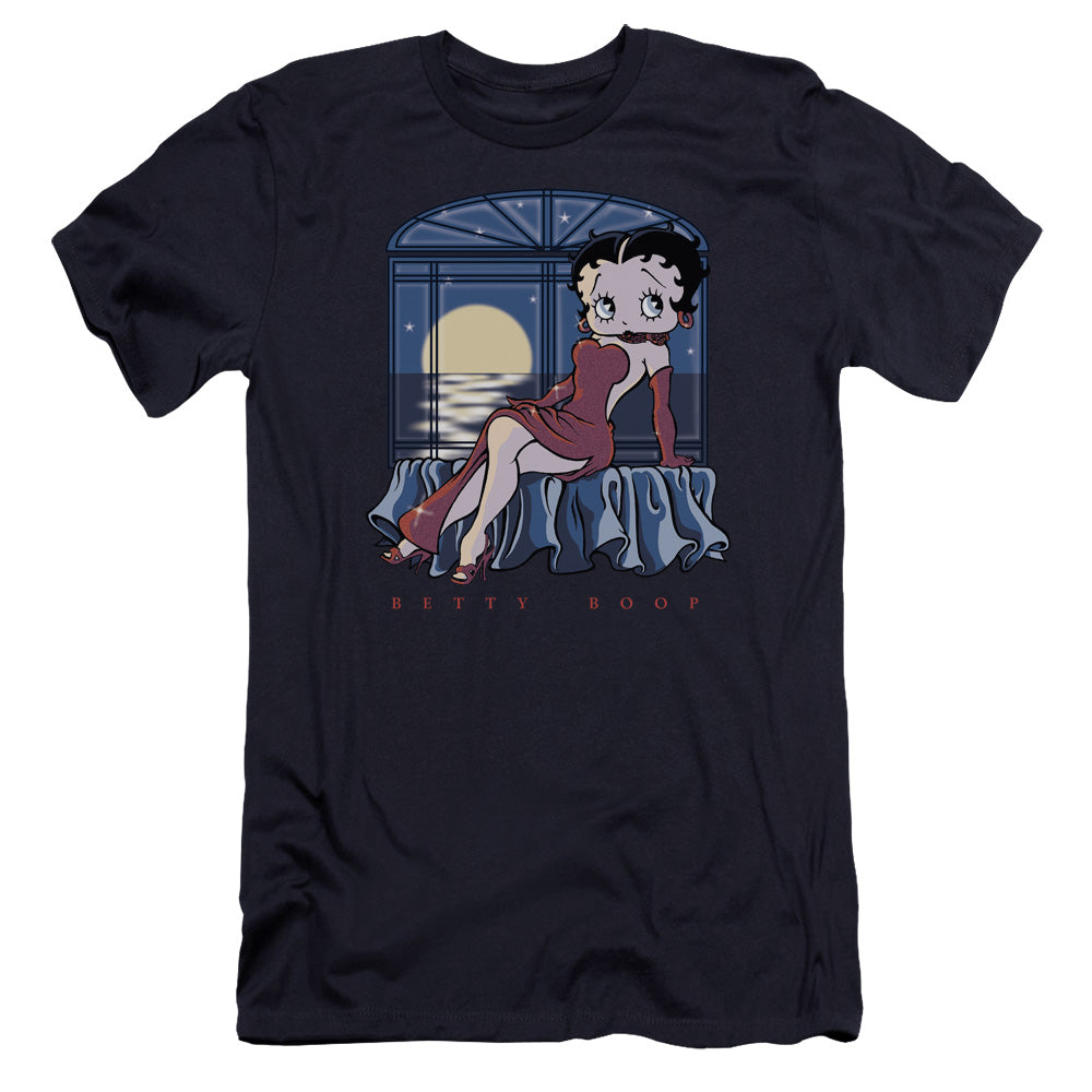 AN OFFCIALLY LICENSED BETTY BOOP MOONLIGHT MEN'S PREMIUM SLIM FIT T-SHIRT NAVY