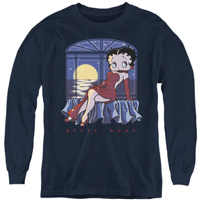 AN OFFCIALLY LICENSED BETTY BOOP MOONLIGHT YOUTH LONG SLEEVE T-SHIRT NAVY