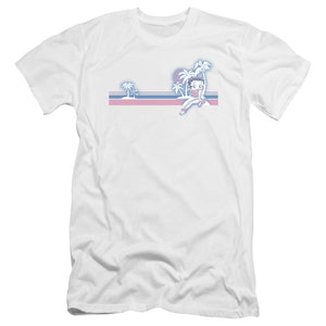 AN OFFCIALLY LICENSED BETTY BOOP RETO SURF BAND MEN'S PREMIUM SLIM FIT T-SHIRT WHITE